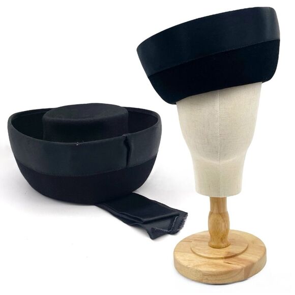 Vintage 1950s Carol Black Velour Breton Hat Wide Satin Band New York Creation - Picture 14 of 14